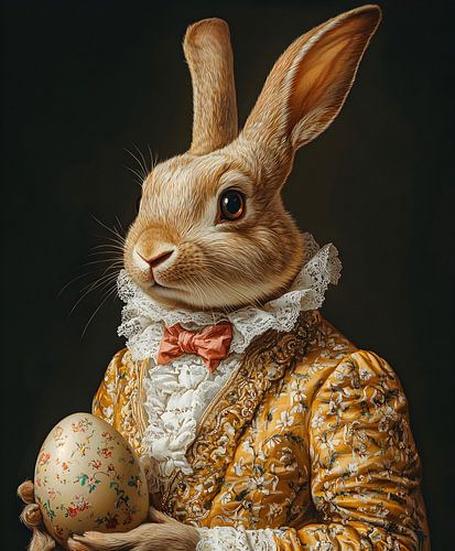 Œufs et élégance : un lapin qui a de la classe