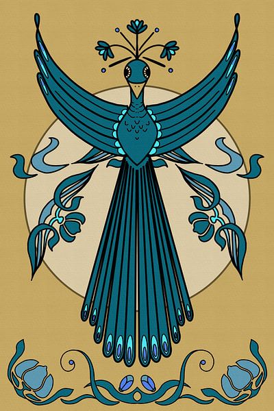 Fliegender Pfau im Jugendstil von Lida Bruinen