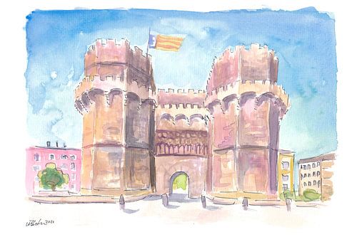 Valencia Tor Torres de Serranos Szene in Spanien