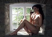 The farmer's wife, naked model posing as a pinup in a window by Atelier Liesjes thumbnail