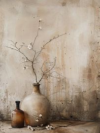 Stillleben mit Blüte in neutralen Erdtönen von Japandi Art Studio