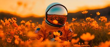 Astronaut in de bloemenzee van de zon van Poster Art Shop