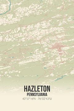 Vintage landkaart van Hazleton (Pennsylvania), USA. van MijnStadsPoster
