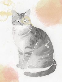 Serene Tabby Cat - Minimalist Watercolor Illustration by Keny Studio