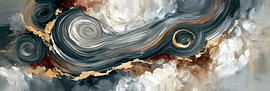 Tableau abstrait « Anthracite et or » : tourbillons au cœur doré sur Surreal Media