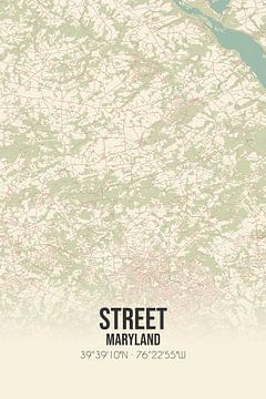 Vintage landkaart van Street (Maryland), USA. van MijnStadsPoster