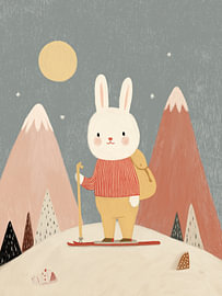 Lapin skieur sous la lune – Affiche d'hiver pour enfant sur StudioRemier