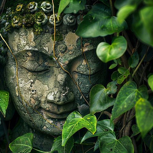 Boeddhabeeld omringd door planten
