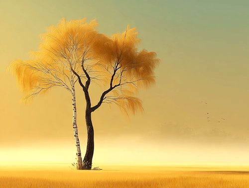 Einzelbaum in Mandarinenorange als Wärme | Trendige Wanddekoration