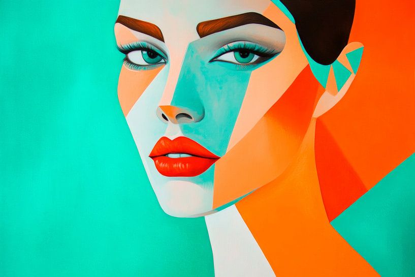 Geometric portrait in bright colours by Poster Art Shop