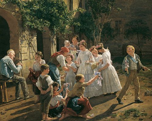 De ochtend van het feest van Corpus Christi, Ferdinand Georg Waldmüller - 1857
