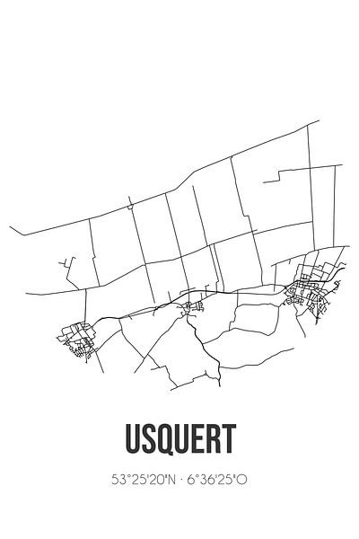 Usquert (Groningen) | Map | Black and white by Prints of Place