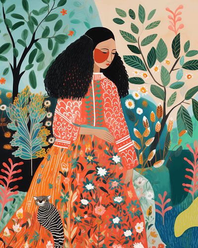 Portrait moderne illustré dans des couleurs gaies