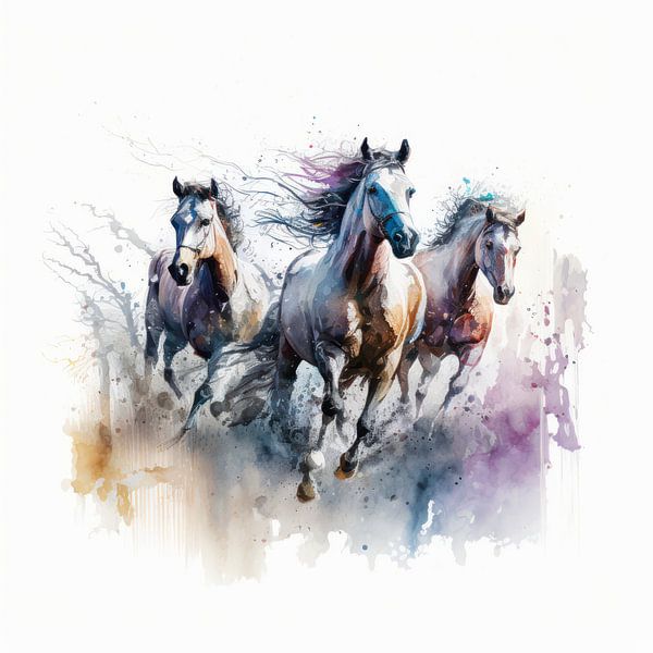 Chevaux en fuite Aquarelle par Preet Lambon