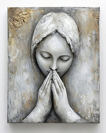 Earthy Linen Abstract - Gekalibreerd Gips Portret van Biddende Vrouw met Zandsteen Structuur