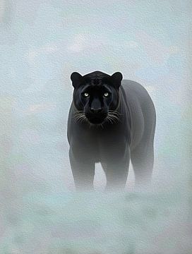 Majestic Black Panther Misty Fog Impasto Wildlife Portrait by Ramy Salah Hefny