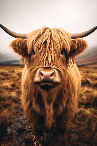 Portrait d'un bovin Highland écossais au pâturage