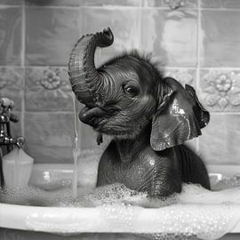 Elephant in the bath - an extraordinary bathroom artwork by Poster Art Shop