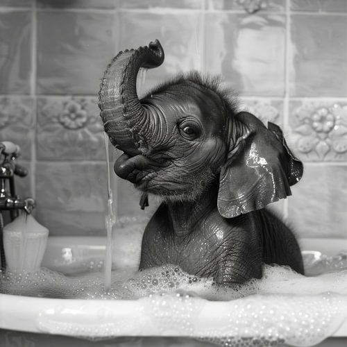Olifant in bad - een buitengewoon badkamerkunstwerk