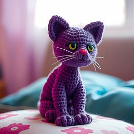 Gehäkelte lila Katze von Linda de Klein