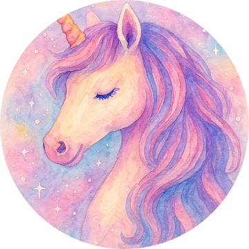 Betoverende eenhoorn onder de sterren (AI) (kinderkamer, magie, meisje, kleuter, fantasiewereld, pony, dromerig, schattig, mooie)