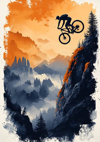 De zwaartekracht trotseren: Moedige sprong van een mountainbiker