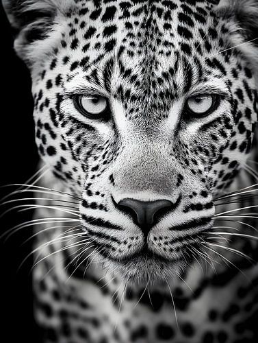 Leopard - Intense look in monochrome close-up