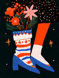 Bottes à motifs floraux festifs sur fond noir de nuit sur Mosaic Dialogue