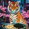 Tiger vor japanischem Ramen sitzend von MIROKKU