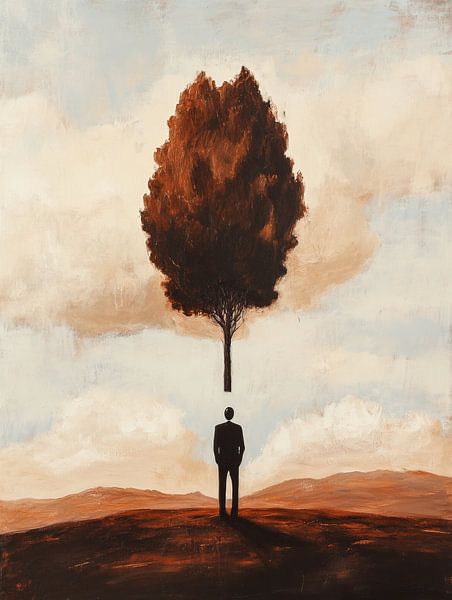 Ein-Mann-Landschaft | Silence Under the Solitary Tree von Abstraktes Gemälde