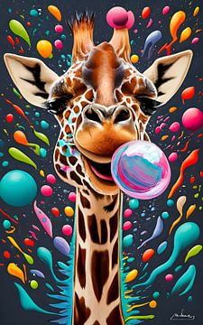 Giraffe kauwgom schilderij abstract van Ayyen Khusna