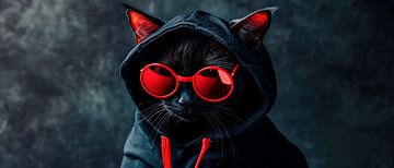 Stylish black cat in a hoodie by Poster Art Shop
