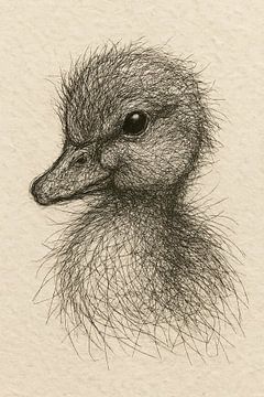 Draad portret jonge eend (kinderkamer Boho realistische tekening klein lief schattig baby diertje ) van Natalie Bruns