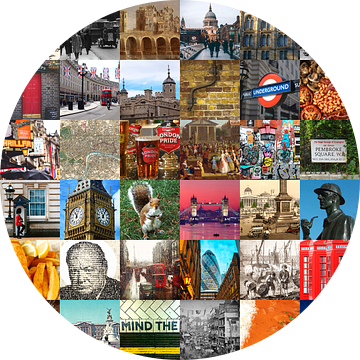 Alles van Londen - collage van typische beelden van de stad en historie van Roger VDB