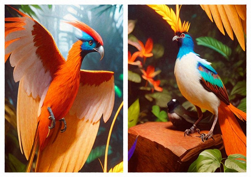 Tropical birds 2 panel series A-1 by Nop Briex