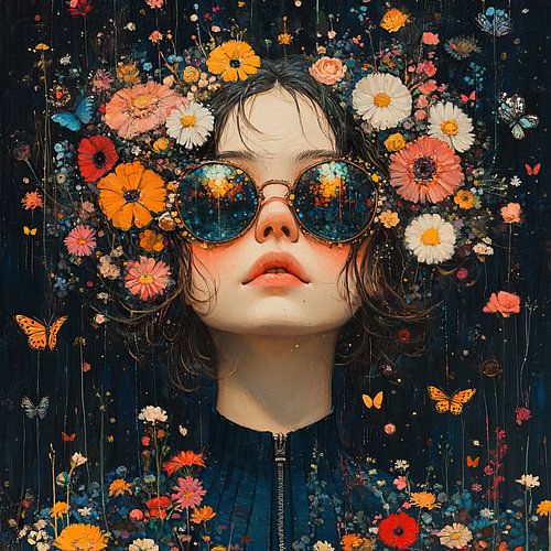 Girl Flower Glasses by Eye catching paintings