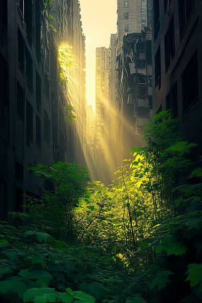 Abandoned city with rays of light by Poster Art Shop