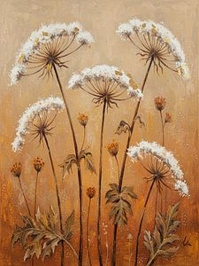 Zeitloses botanisches Gemälde eines Riesenbärenklaus (Screenflower) 