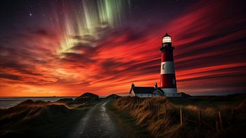 Noorderlicht bij de vuurtoren aan zee van Animaflora PicsStock