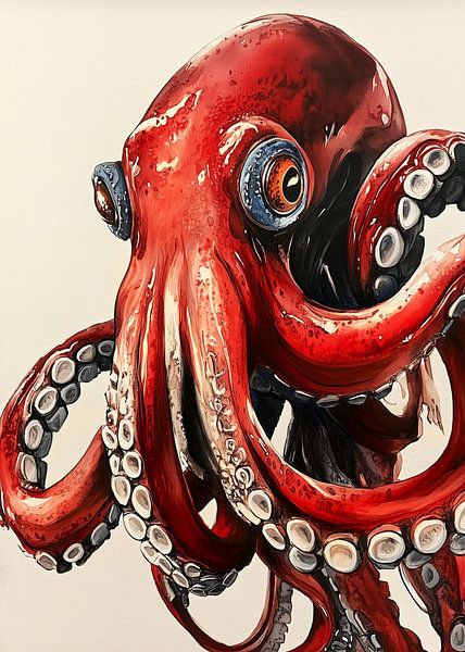 Rote Aquarell-Krake #octopus von JBJart Justyna Jaszke