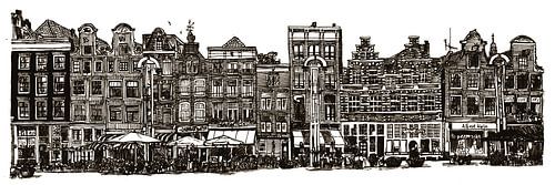 Tekening Amsterdam Centrum Nieuwmarkt Sepia Lijntekening Pentekening