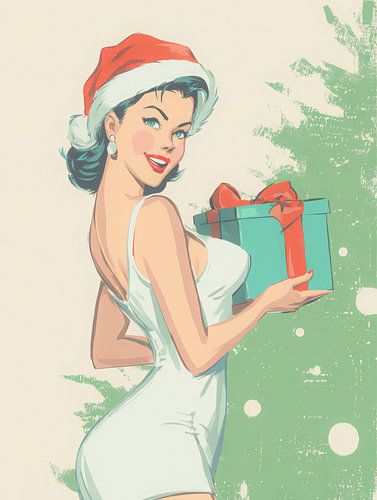 Pin-up de Noël rétro avec un cadeau vintage plein de charme et d'esprit festif