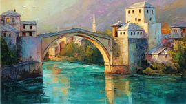 Pont de Mostar, Bosnie : panorama abstrait sur TheXclusive Art