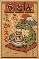 La grenouille aime l'udon - Illustration rétro japonaise