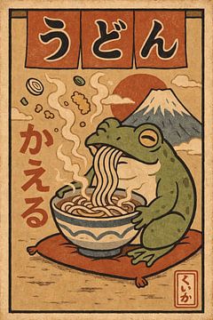 Kikker houdt van Udon - Illustratie Retro Japan van Jordan Fenix Gallery