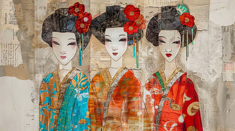 drei japanische frauen malerei von Egon Zitter