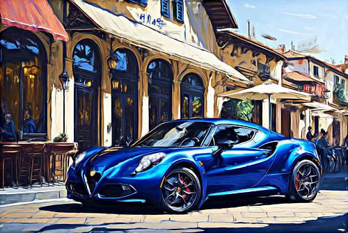Alfa Romeo 4c geparkeerd voor een restaurant