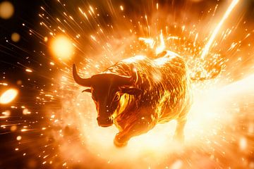 Explosieve stier in beweging - Dramatisch van Poster Art Shop