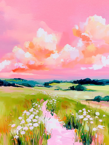 Colorful vibrant abstract meadow path