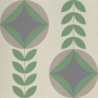 Von skandinavischem Retro-Design inspirierte Blumen und Blätter in Grün- und Grautönen